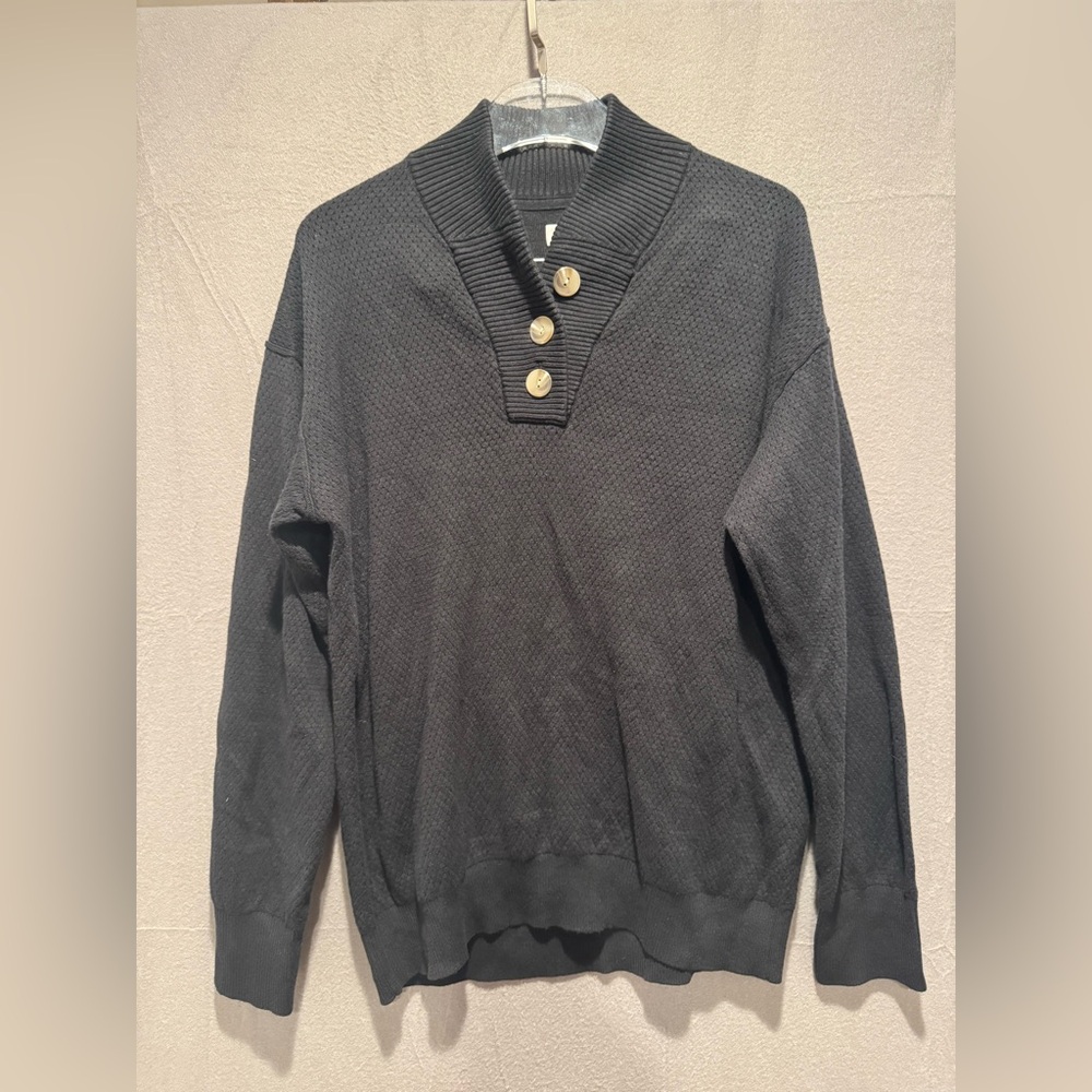 Tommy John Charcoal V-Neck Sweater with Button Details
